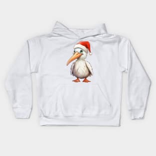 American White Pelican in Santa Hat Kids Hoodie